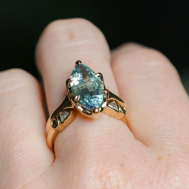 3.16ct Unheated Madagascar Marquise Sapphire Low Profile 6 Prong Solitaire in 14k Yellow Gold