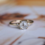 1.33ct Rosecut Grey Diamond and Princess Cut Diamond Rapids Low Profile Ring in 14k Yellow Gold