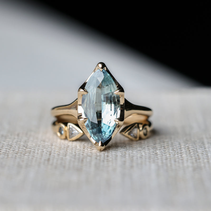 3.16ct Unheated Madagascar Marquise Sapphire Low Profile 6 Prong Solitaire in 14k Yellow Gold