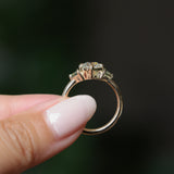 1.10ct Round Old European Cut Diamond and Trillion Madagascar Sapphire Antique Style Compass Set Low Profile Ring with Scallop Details in 14k Yellow Gold