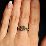 1.05ct GIA Antique Old European Cut Diamond and Trillion Madagascar Sapphire Antique Style Compass Set Low Profile Ring with Milgrain in 18k Yellow Gold