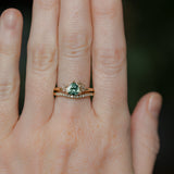 1.08ct Untreated Trillion Australian Sapphire and Antique Diamond Mountainscape Ring in 14k Yellow Gold