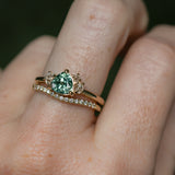 1.08ct Untreated Trillion Australian Sapphire and Antique Diamond Mountainscape Ring in 14k Yellow Gold