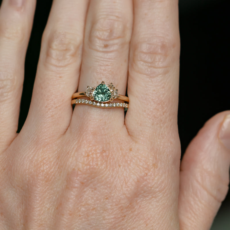 1.08ct Untreated Trillion Australian Sapphire and Antique Diamond Mountainscape Ring in 14k Yellow Gold