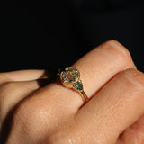 1.05ct GIA Antique Old European Cut Diamond and Trillion Madagascar Sapphire Antique Style Compass Set Low Profile Ring with Milgrain in 18k Yellow Gold