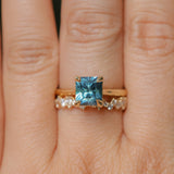 2.67ct Untreated Radiant Cut Montana Sapphire Four Prong Cathedral Solitaire in 18k Yellow Gold