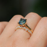 2.67ct Untreated Radiant Cut Montana Sapphire Four Prong Cathedral Solitaire in 18k Yellow Gold