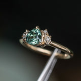 1.08ct Untreated Trillion Australian Sapphire and Antique Diamond Mountainscape Ring in 14k Yellow Gold