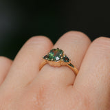 1.86ct Emerald Cut Parti Madagascar Sapphire and Trillion Sapphire Compass Set Low Profile Ring in 18k Yellow Gold
