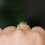 1.86ct Emerald Cut Parti Madagascar Sapphire and Trillion Sapphire Compass Set Low Profile Ring in 18k Yellow Gold