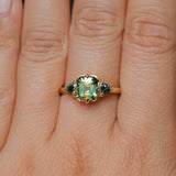 1.86ct Emerald Cut Parti Madagascar Sapphire and Trillion Sapphire Compass Set Low Profile Ring in 18k Yellow Gold