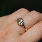 1.86ct Emerald Cut Parti Madagascar Sapphire and Trillion Sapphire Compass Set Low Profile Ring in 18k Yellow Gold