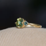 1.86ct Emerald Cut Parti Madagascar Sapphire and Trillion Sapphire Compass Set Low Profile Ring in 18k Yellow Gold