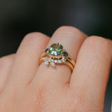 1.86ct Emerald Cut Parti Madagascar Sapphire and Trillion Sapphire Compass Set Low Profile Ring in 18k Yellow Gold