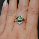 1.86ct Emerald Cut Parti Madagascar Sapphire and Trillion Sapphire Compass Set Low Profile Ring in 18k Yellow Gold