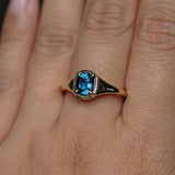 1.17ct Untreated Cushion Blue Madagascar Sapphire Low Profile 4 Prong Signet Solitaire in 14k Yellow Gold