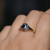 1.17ct Untreated Cushion Blue Madagascar Sapphire Low Profile 4 Prong Signet Solitaire in 14k Yellow Gold