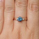 1.03ct Round Montana Sapphire and Princess Cut Diamond Rapids Low Profile Ring in 14k Yellow Gold