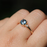 1.03ct Round Montana Sapphire and Princess Cut Diamond Rapids Low Profile Ring in 14k Yellow Gold