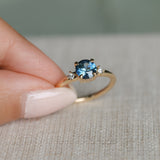 1.03ct Round Montana Sapphire and Princess Cut Diamond Rapids Low Profile Ring in 14k Yellow Gold