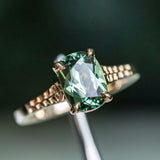 1.98ct Untreated Australian Elongated Cushion Cut Sapphire Vine Cathedral Four Prong Ring in 14k Yellow Gold