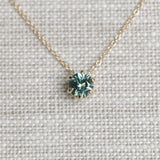 0.67ct Teal Blue Green Montana Sapphire Six Prong Necklace in 14k Yellow Gold