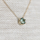 0.67ct Teal Blue Green Montana Sapphire Six Prong Necklace in 14k Yellow Gold