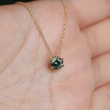 0.67ct Teal Blue Green Montana Sapphire Six Prong Necklace in 14k Yellow Gold