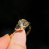 1.05ct GIA Antique Old European Cut Diamond and Trillion Madagascar Sapphire Antique Style Compass Set Low Profile Ring with Milgrain in 18k Yellow Gold