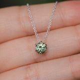 0.75ct Green Montana Sapphire Six Prong Necklace in 14k White Gold