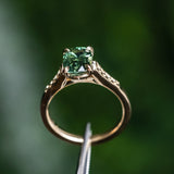 1.98ct Untreated Australian Elongated Cushion Cut Sapphire Vine Cathedral Four Prong Ring in 14k Yellow Gold