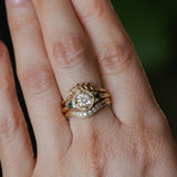 1.05ct GIA Antique Old European Cut Diamond and Trillion Madagascar Sapphire Antique Style Compass Set Low Profile Ring with Milgrain in 18k Yellow Gold