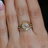 1.05ct GIA Antique Old European Cut Diamond and Trillion Madagascar Sapphire Antique Style Compass Set Low Profile Ring with Milgrain in 18k Yellow Gold