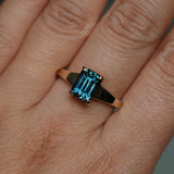 2.40ct Untreated Emerald Cut Madagascar Sapphire Low Profile 4 Prong Tapered Solitaire in 14k Yellow Gold