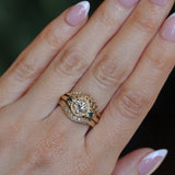 1.05ct GIA Antique Old European Cut Diamond and Trillion Madagascar Sapphire Antique Style Compass Set Low Profile Ring with Milgrain in 18k Yellow Gold