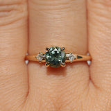 0.93ct Round Seafoam Montana Sapphire and Princess Cut Diamond Rapids Low Profile Ring in 14k Yellow Gold