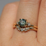 0.93ct Round Seafoam Montana Sapphire and Princess Cut Diamond Rapids Low Profile Ring in 14k Yellow Gold