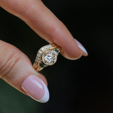 1.05ct GIA Antique Old European Cut Diamond and Trillion Madagascar Sapphire Antique Style Compass Set Low Profile Ring with Milgrain in 18k Yellow Gold