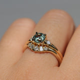 0.93ct Round Seafoam Montana Sapphire and Princess Cut Diamond Rapids Low Profile Ring in 14k Yellow Gold