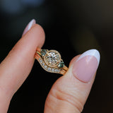 1.05ct GIA Antique Old European Cut Diamond and Trillion Madagascar Sapphire Antique Style Compass Set Low Profile Ring with Milgrain in 18k Yellow Gold