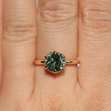 1.94ct Round Precision Cushion Cut Green Montana Sapphire Scallop Cup Solitaire in 14k Yellow Gold