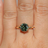1.94ct Round Precision Cushion Cut Green Montana Sapphire Scallop Cup Solitaire in 14k Yellow Gold