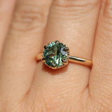1.94ct Round Precision Cushion Cut Green Montana Sapphire Scallop Cup Solitaire in 14k Yellow Gold