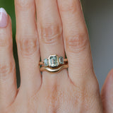 1.29ct Bezel Set Emerald Cut Untreated Montana Sapphire and Montana Sapphire Sides Three Stone Ring in 14k Yellow Gold