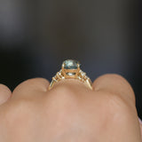 3.38ct Untreated Montana Sapphire Cushion Cut Marquise Diamond Cluster Ring in 18k Yellow Gold