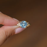3.38ct Untreated Montana Sapphire Cushion Cut Marquise Diamond Cluster Ring in 18k Yellow Gold