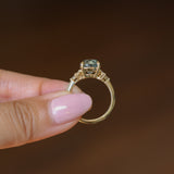 3.38ct Untreated Montana Sapphire Cushion Cut Marquise Diamond Cluster Ring in 18k Yellow Gold