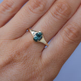 0.96ct Oval Teal Precision Cut Montana Sapphire Low Profile 4 Prong Signet Solitaire in 14k Yellow Gold