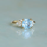 3.38ct Untreated Montana Sapphire Cushion Cut Marquise Diamond Cluster Ring in 18k Yellow Gold