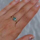 0.96ct Oval Teal Precision Cut Montana Sapphire Low Profile 4 Prong Signet Solitaire in 14k Yellow Gold